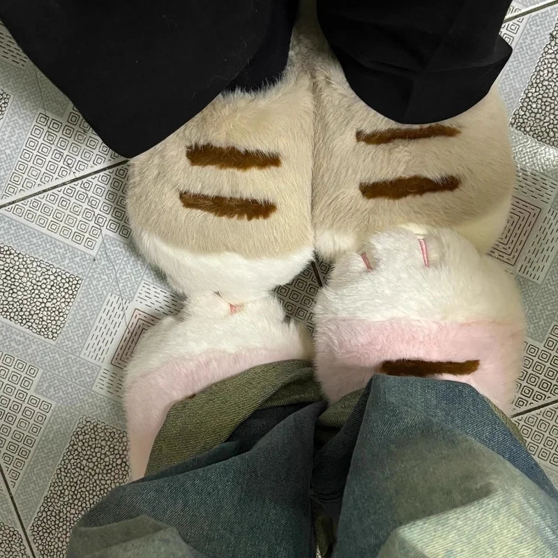 Plush Cat Paw Slippers for Women Indoor Outdoor Soft Furry House Shoes Anti-Slip Cozy Slides Loafer Mules Winter | Thomler
