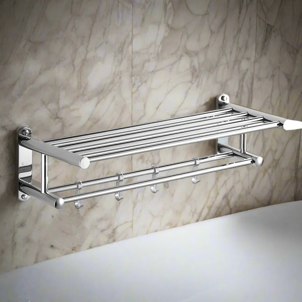 Wall-Mount Towel Rack in Brushed Stainless Steel for Bathroom Storage | Thomler
