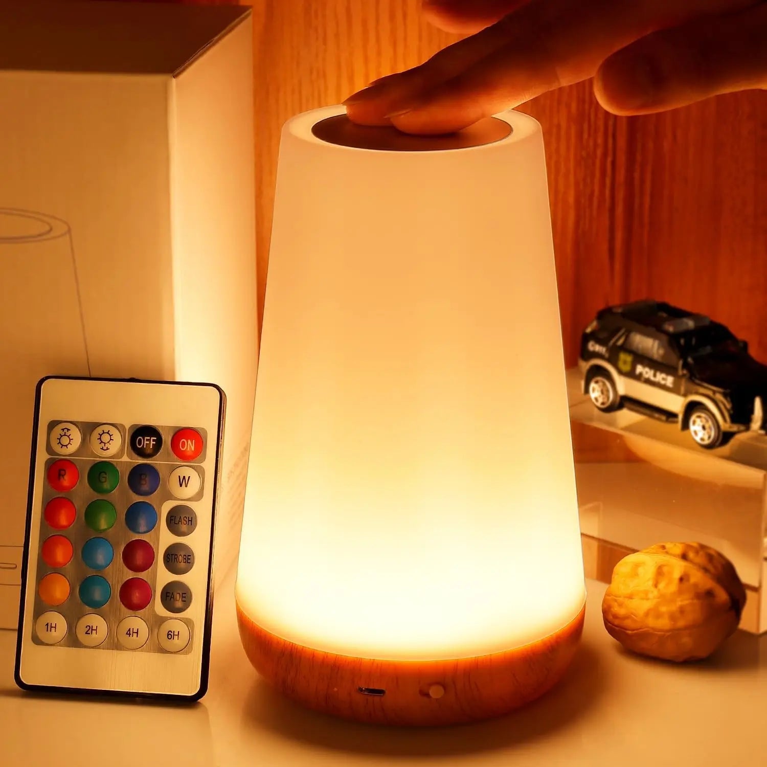 Cordless RGB Color-Changing Night Light with Remote Control – Touch Sensor LED Mood Lamp for Bedroom, Living Room & Nursery | Thomler
