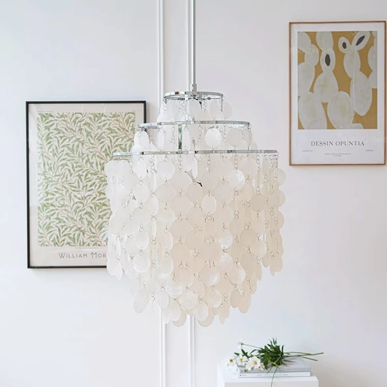 Tiered Oceanic Shell Disc Pendant with LED Illumination – Cascading Statement Fixture for High Ceilings | Thomler