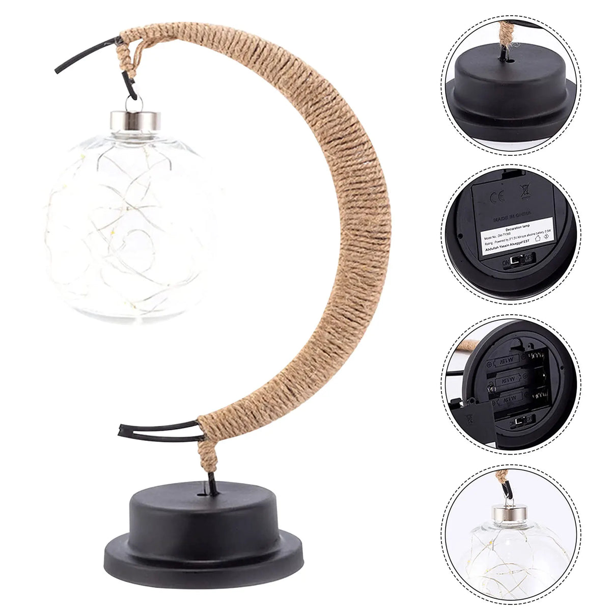 Glass Moon Table Lamp with Warm LED Glow – Battery Operated Crescent Accent Light for Bedroom, Living Room & Nightstand | Thomler