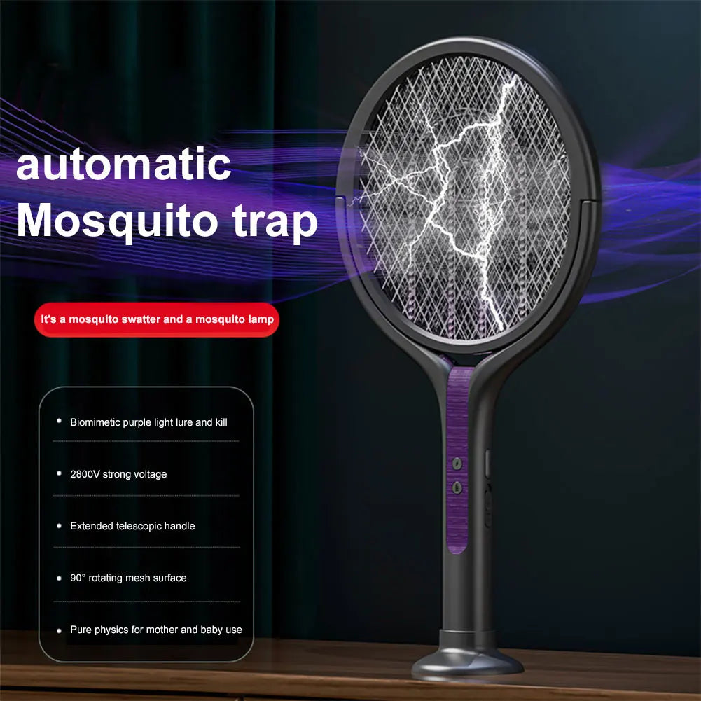 Telescoping Electric Bug Zapper with LED Camping Light & Rotating Head – 2-in-1 Rechargeable Insect Swatter for Indoor & Outdoor Use | Thomler