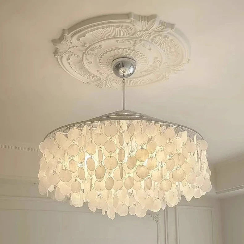 Tiered Oceanic Shell Disc Pendant with LED Illumination – Cascading Statement Fixture for High Ceilings | Thomler