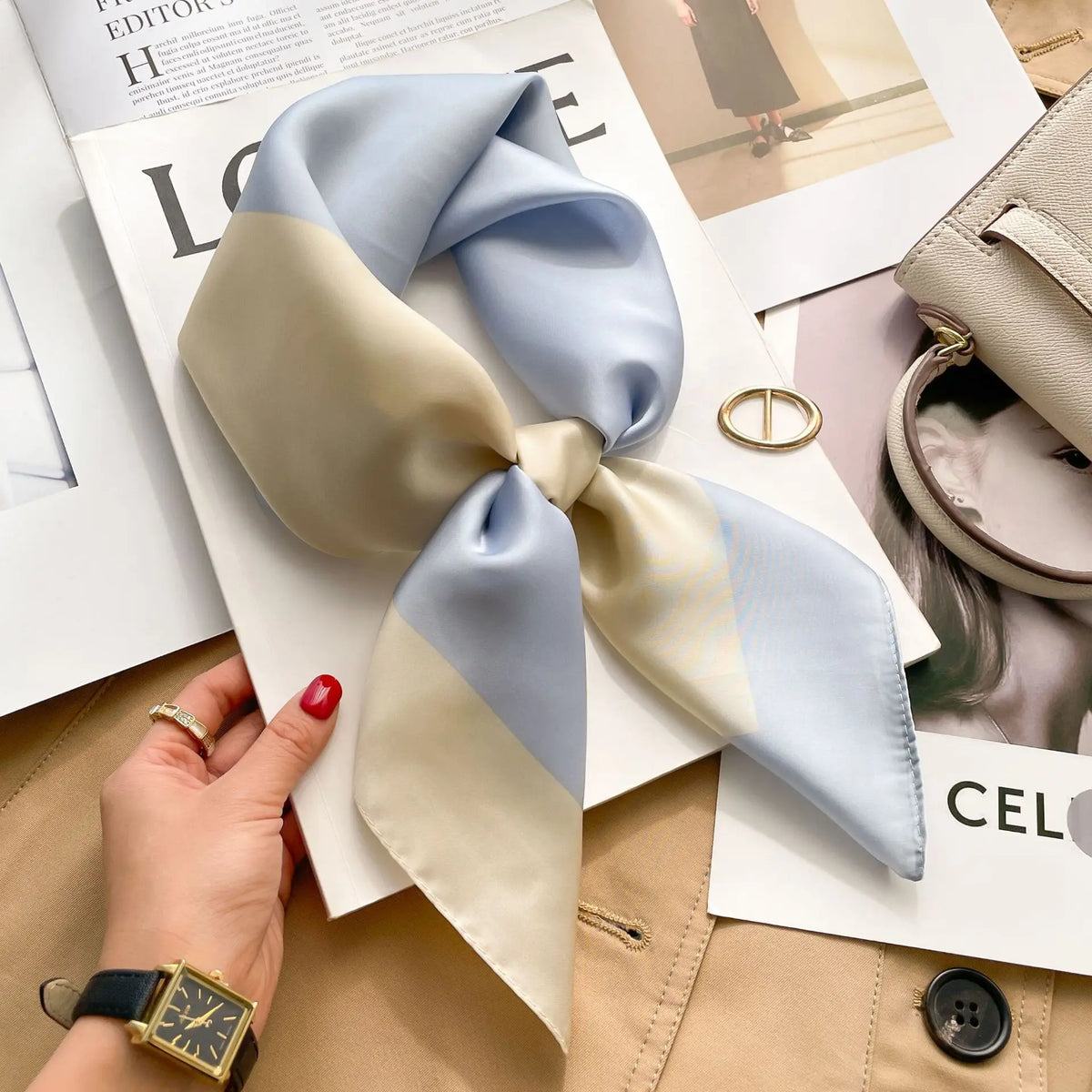 Printed Satin Square Neckerchief for Women 27.5×27.5 in Versatile Head Wrap Neck Tie Hair Ribbon Fashion Accessory | Thomler