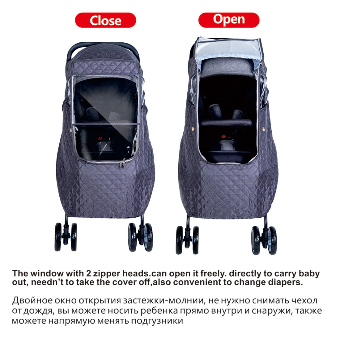 Weather Shield Stroller Cover for Rain & Wind – Clear View Window, Universal Fit Carriage Protector | Thomler