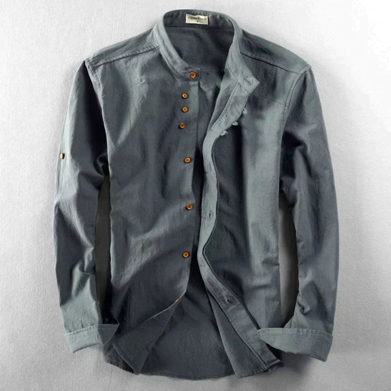 Men's Cotton Linen Button-Down Shirt – Traditional Asian Inspired Design for Casual & Semi-Formal Wear | Thomler
