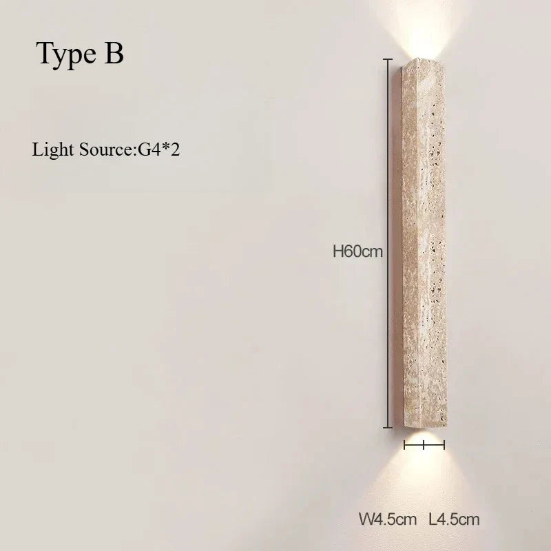 Wall Lamp Travertine Stone LED Khaki Japandi Bedroom Hallway Ambient Lighting Frosted Glass Globe Sconce | Thomler
