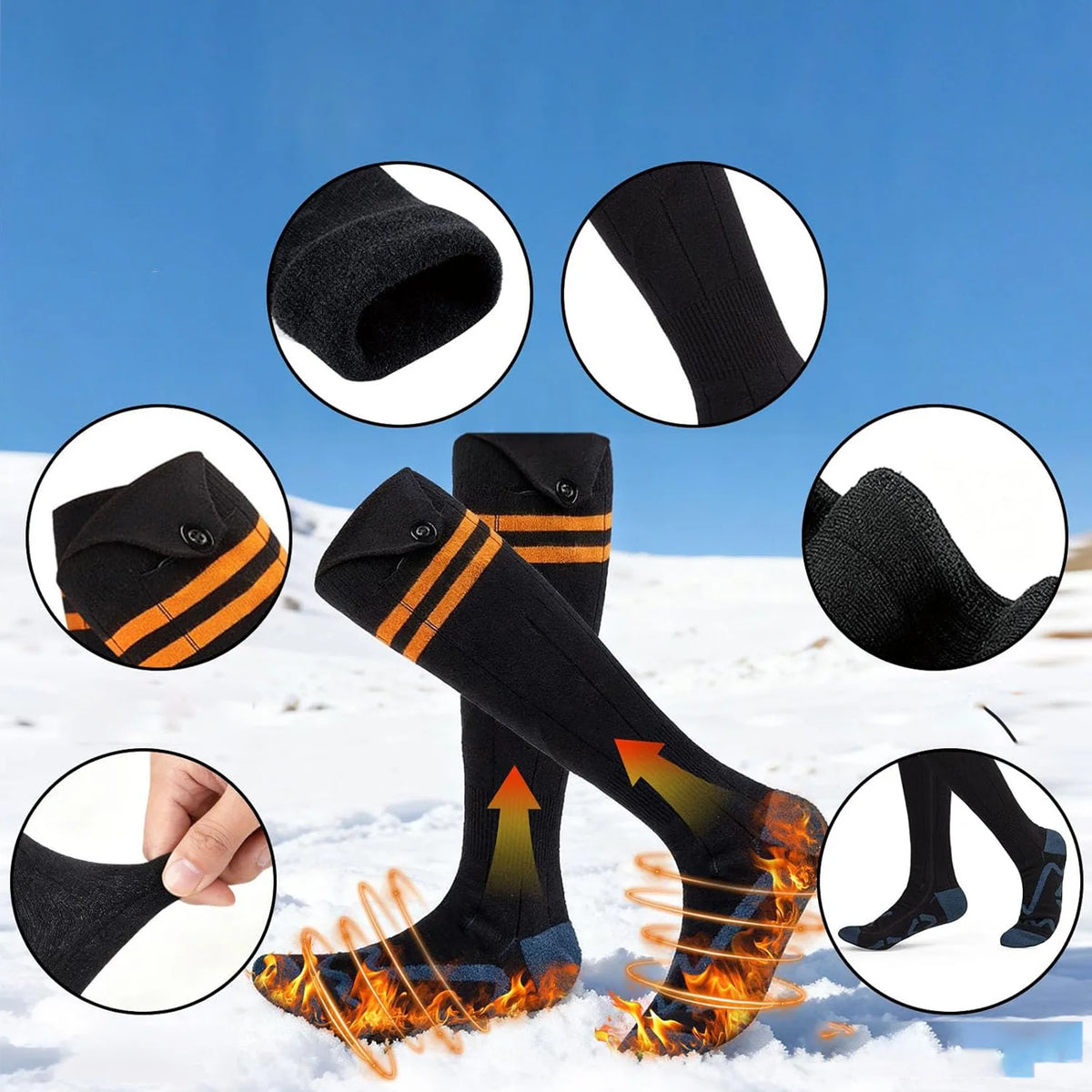 Battery-Powered Heated Socks with 4 Temperature Settings for Winter Outdoor Activities Cycling Hunting Fishing Skiing | Thomler