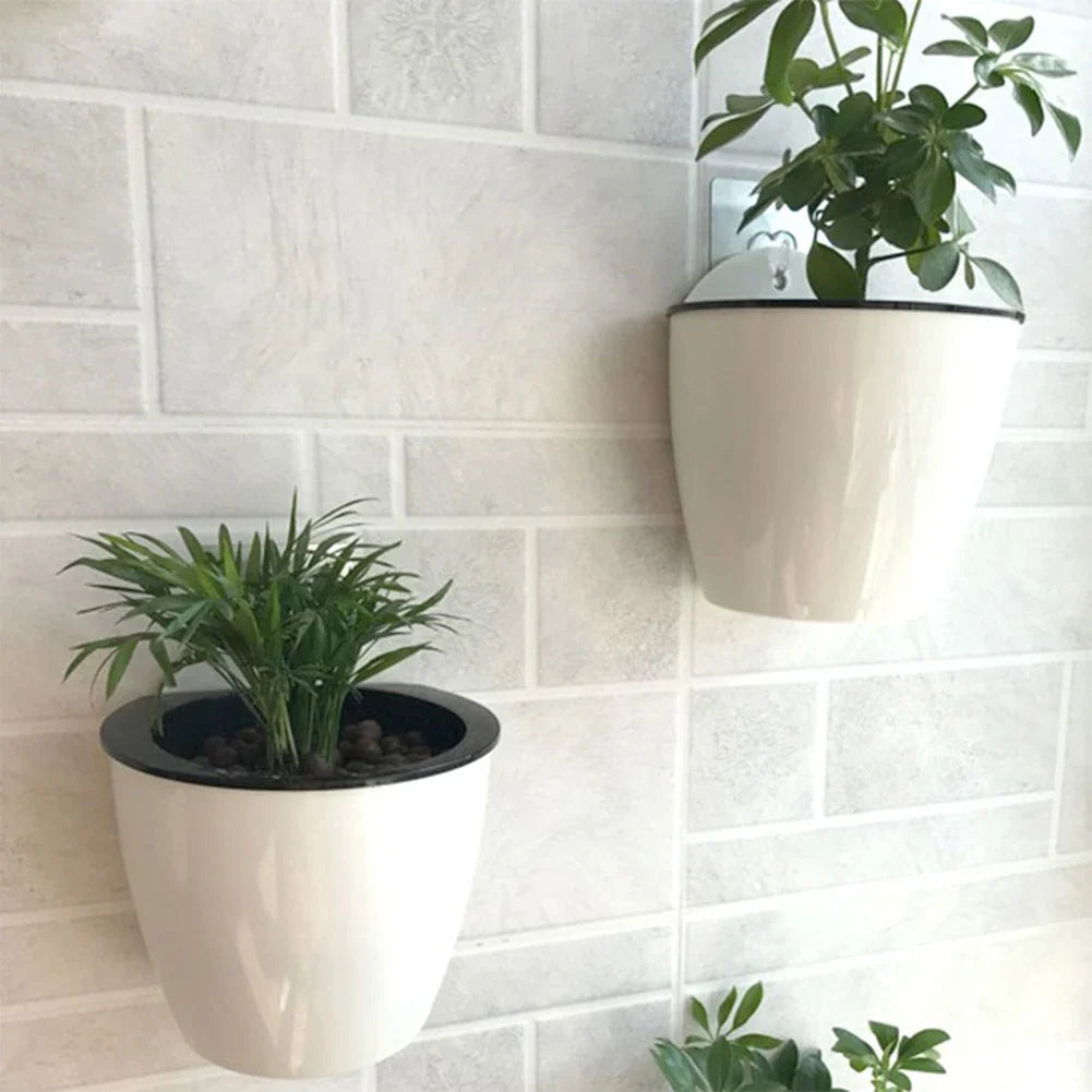 Plant Pot Plastic 18.0 cm White Self Watering Wall Mounted Indoor Outdoor Hanging Planter Hydroponic Herb Succulent Holder | Thomler