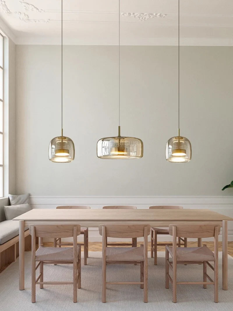 Glass Globe Hanging Fixture Adjustable Ceiling Light for Kitchen Island Dining Room Living Space | Amber Clear Gray in 6 10 or 14 Inch Diame | Thomler