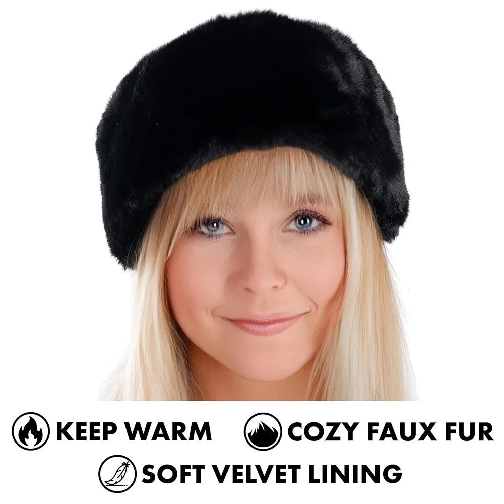 Plush Wide Headband Stretch Faux Fur Hair Band Soft Velvet Solid Color Ear Warmer for Women Everyday Workout Yoga Running | Thomler
