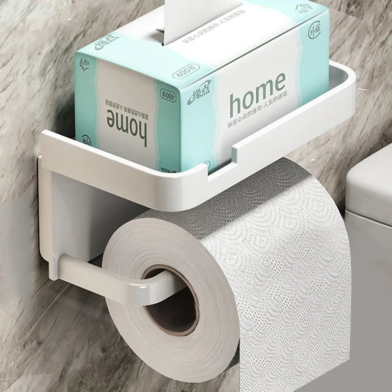 Toilet Roll Holder Aluminium 18.3 cm 7.2" Black Wall Mounted Bathroom Shelf Phone Storage Organiser | Thomler