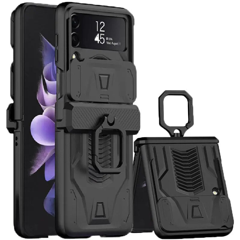 Foldable Phone Protective Cover with Magnetic Kickstand Ring for Samsung Galaxy Z Flip 4 & Z Flip 3 – Dual-Layer Shockproof Design | Thomler