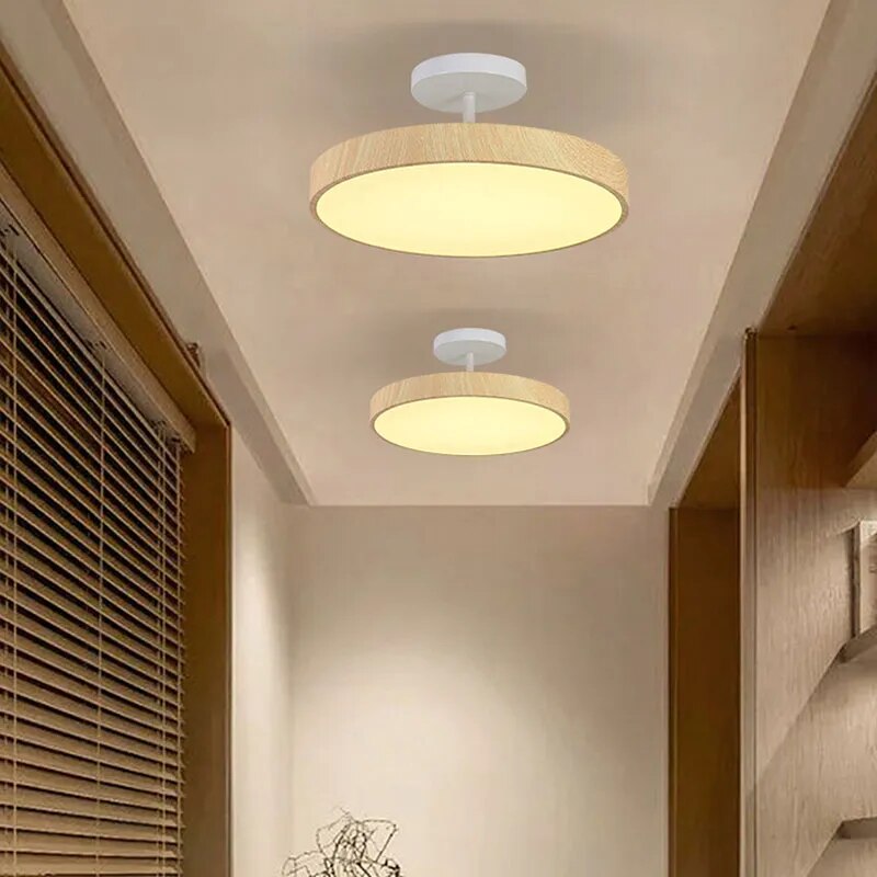 Flush Mount Ceiling Light with Wood Grain Finish & Gold Frame – Modern Scandinavian Design for Living Room, Bedroom & Dining Room | Thomler