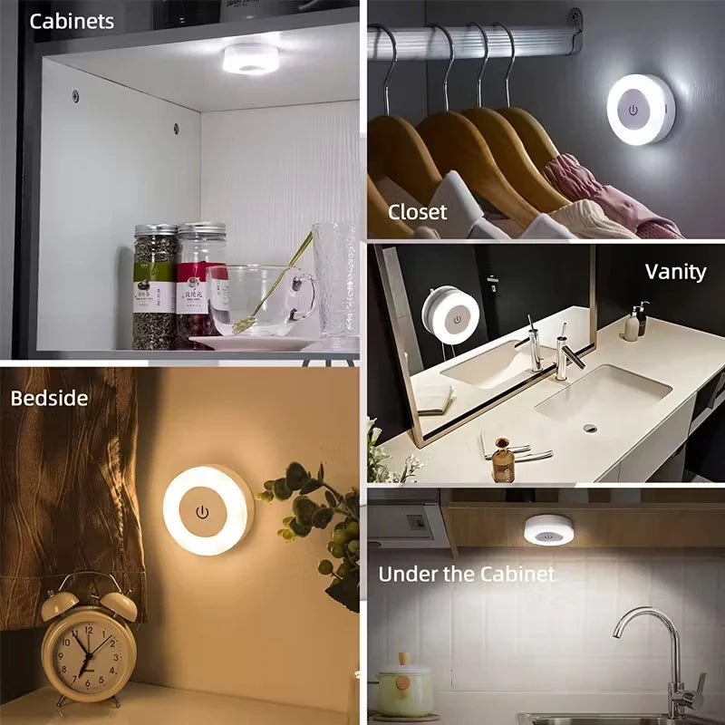 Rechargeable LED Night Light with Touch Control & Magnetic Base – Compact Round Glow for Hallways, Closets & Bedrooms | Thomler