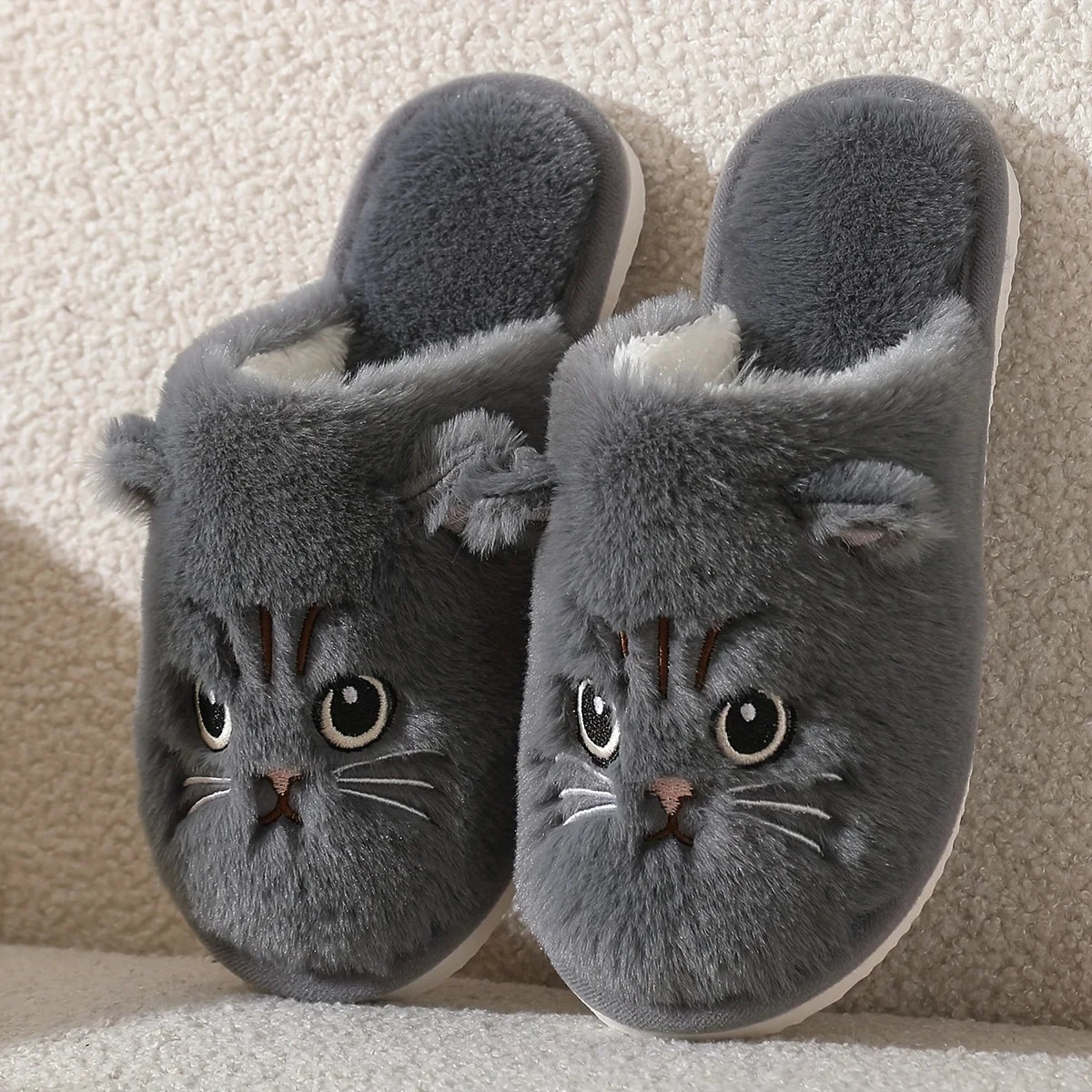 Women's Fuzzy Cat Slippers with Cushioned Foam Sole & Non-Slip Grip for Indoor Lounging & Bedroom Comfort | Thomler