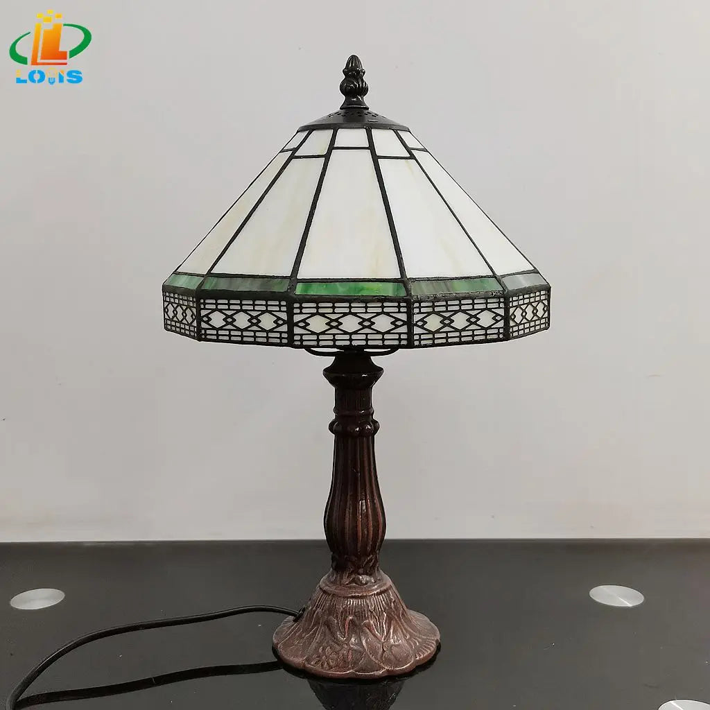 Table Lamp Stained Glass 22.0 cm Cream Bronze Bedroom Desk Reading Light Vintage Tiffany Style Ambient Lighting | Thomler