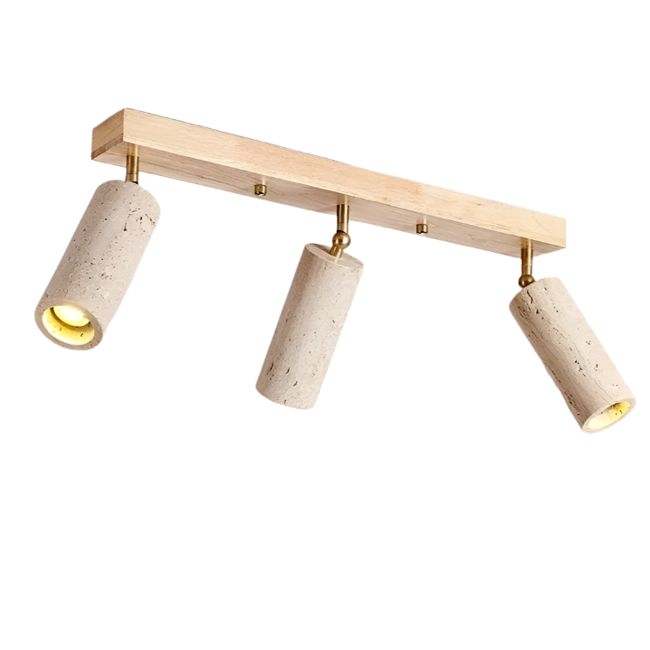 Ceiling Spotlight Travertine Wood 23.6 in 3 Head Adjustable Indoor Lighting Fixture Modern Surface Mounted Accent Lamp | Thomler