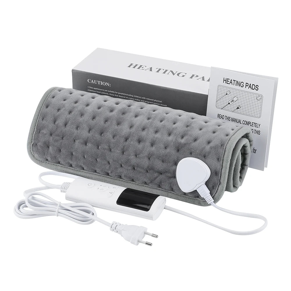Therapeutic Heating Pad 9 Adjustable Levels Timer Auto-Shutoff Plush Velour Fabric Back Shoulder Leg Relief 24×12 in Gray for Home Office | Thomler