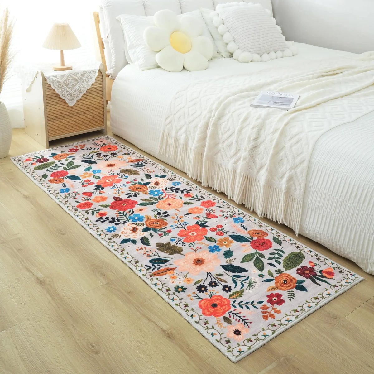 Floral Runner Rug for Hallway & Kitchen, Machine Washable Non-Slip Long Mat with Rubber Backing | Thomler