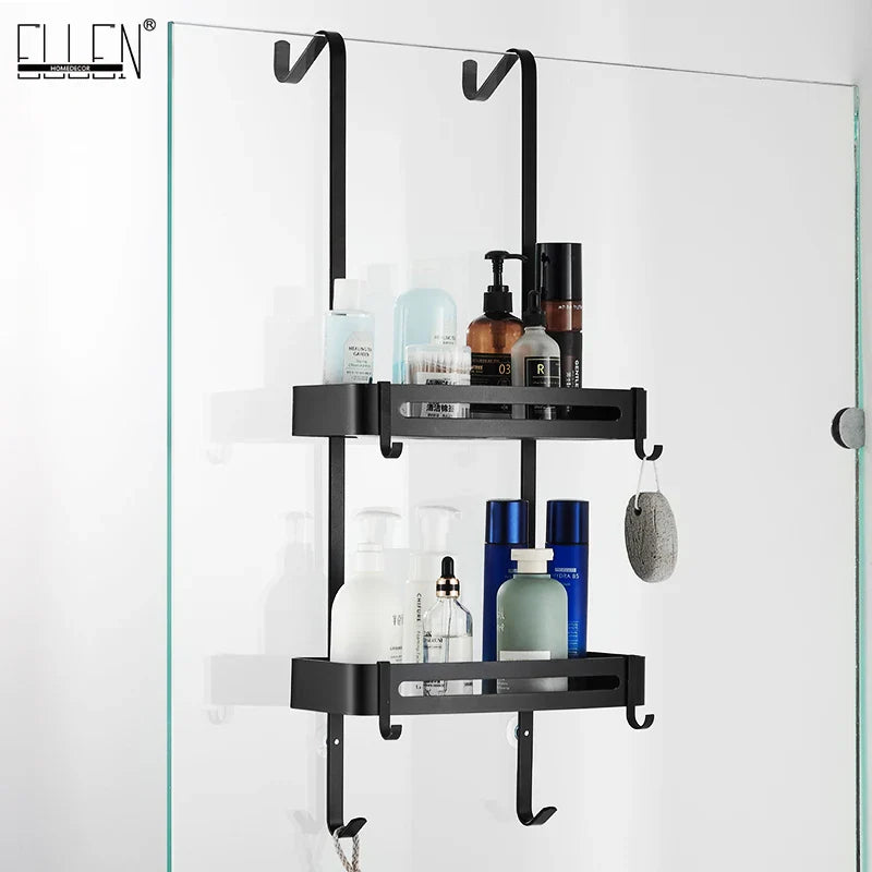 Shower Rack Aluminium 97.0 cm Black Hanging Bathroom Storage Organiser No Drill Over Door Shampoo Holder | Thomler