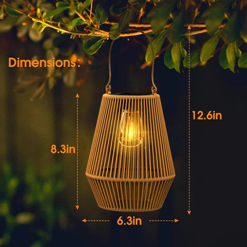 Outdoor Lantern Rattan 8 in Solar Powered Portable Waterproof Hanging Light | Thomler