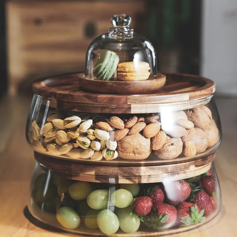 Food Storage Container Acacia Wood Lid Borosilicate Glass 7.9 in Kitchen Pantry Eco-Friendly Durable Airtight Organizer | Thomler