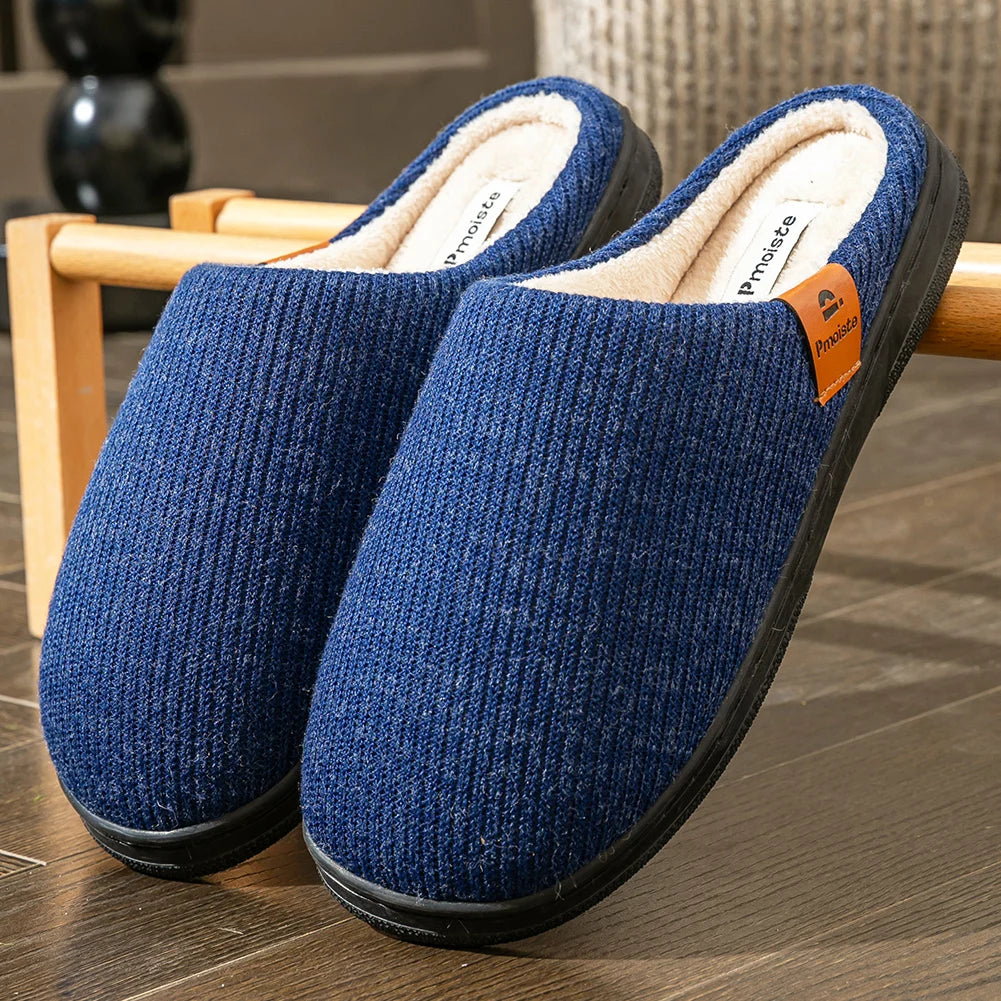 Men's Memory Foam House Slippers with TPR Rubber Sole – Knit Indoor Shoes for Cold Weather Lounging | Thomler