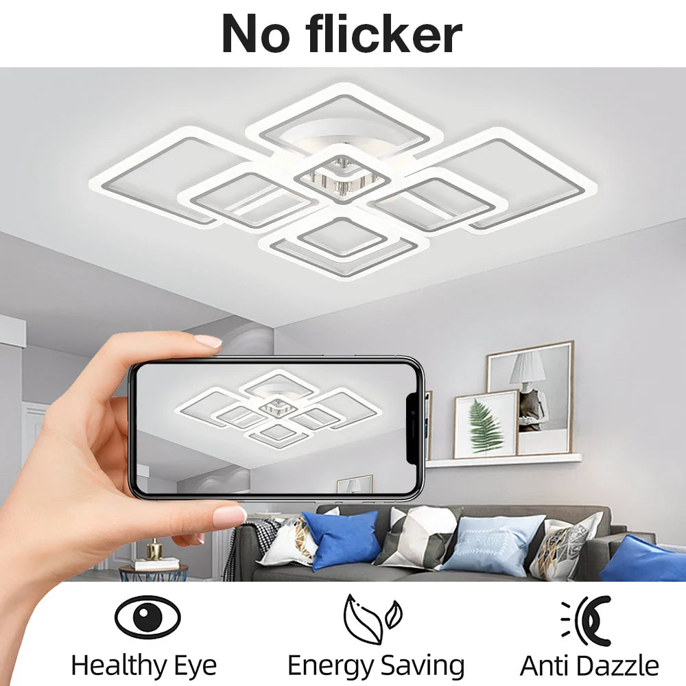 Ceiling Light Aluminium LED 128.0 cm White Dimmable Living Room Bedroom Modern Square Flush Mount Fixture | Thomler