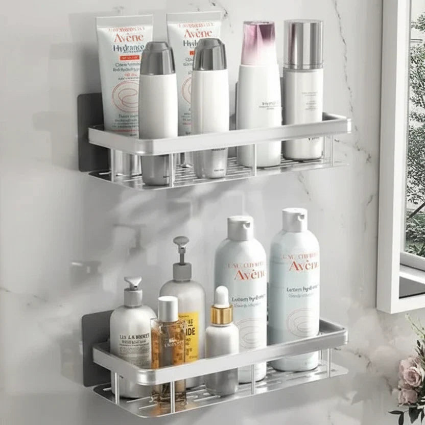 Bathroom Shelf ABS Plastic Stainless Steel 30.5 cm Self Adhesive Shower Storage Corner Organiser Wall Mounted Rack | Thomler