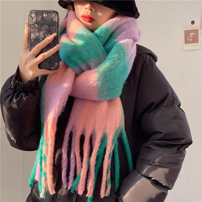 Luxurious Cashmere Winter Scarf – Soft Oversized Wrap with Vibrant Rainbow Colors for Women | Thomler