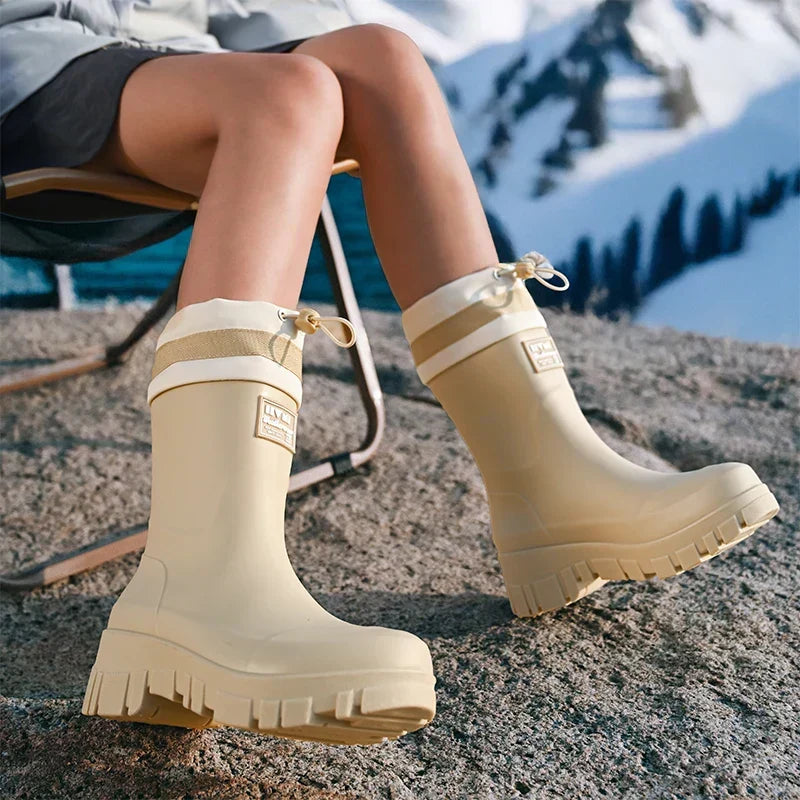 Women's Waterproof Rain Boots with Non-Slip Sole – Vintage-Inspired Rubber Boots for Fall & Winter, Mid-Calf & Tall Styles | Thomler