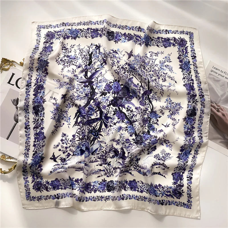 Printed Satin Square Neckerchief for Women 27.5×27.5 in Versatile Head Wrap Neck Tie Hair Ribbon Fashion Accessory | Thomler