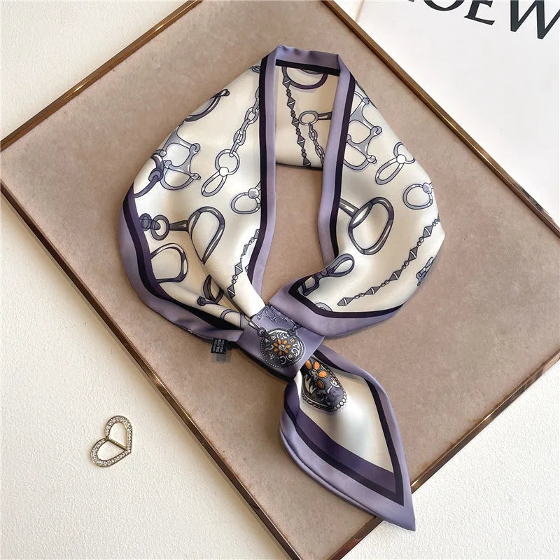 Equestrian Print Satin Neck Scarf Ribbon Bandana for Women Hair Tie Wrist Wrap Accessory for Fashion & Styling | Thomler