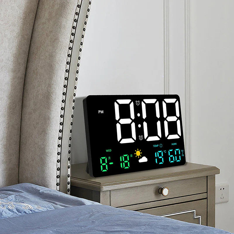 Digital Wall Clock LED 24.8 cm Colour Weather Display Bedroom Office Desk Alarm Clock Remote Control | Thomler