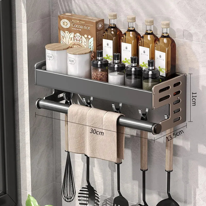 Kitchen Wall Rack Aluminium 50.0 cm Gunmetal Grey Drill Free Spice Storage Paper Towel Holder Organiser | Thomler