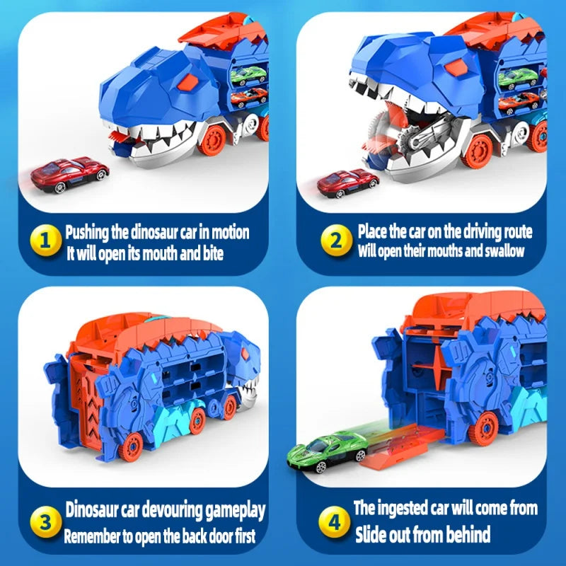 Transforming Dinosaur Race Track Playset with Storage for Mini Cars – 2-in-1 Dino Racetrack Toy for Kids Ages 3+ | Thomler