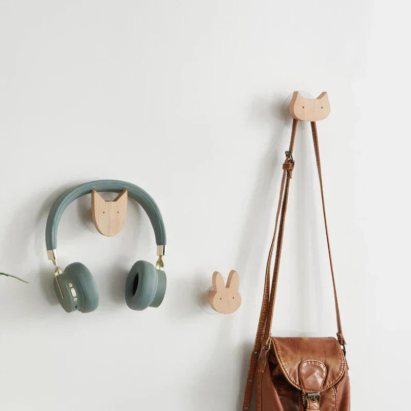 Wall Hooks Wooden Animal Self Adhesive Natural Kids Bedroom Nursery Coat Bag Holders Scandinavian Decor | Thomler