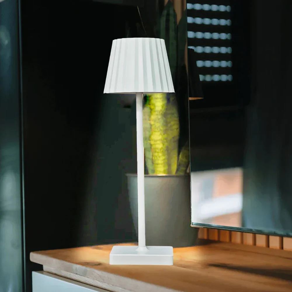 Cordless Rechargeable Table Lamp with Pleated Shade & Touch Dimmer – Classic LED Bedside Light for Bedroom Living Room | Thomler