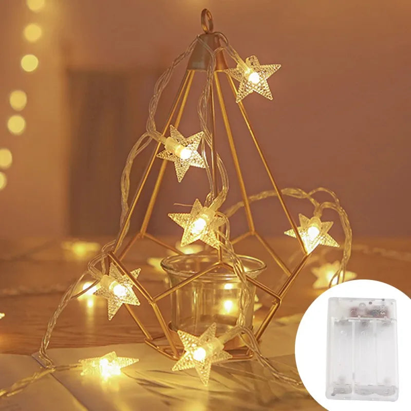 Battery or USB Powered Star Shaped Decorative String Lights for Indoor & Outdoor Spaces – 10 to 80 Bulbs | Thomler