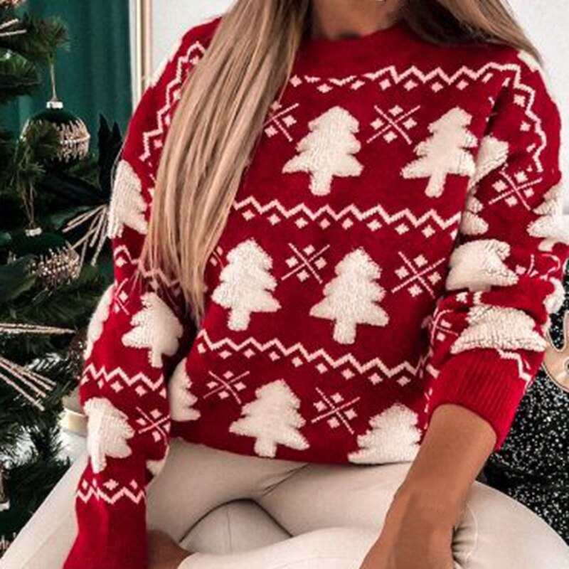 Women's Christmas Tree Knit Sweater | Festive Holiday Pullover for Winter | Cozy Long-Sleeve Top for Parties & Casual Wear | Thomler