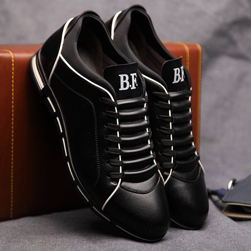 Men's Low-Top Lace-Up Sneakers PU Leather Casual Athletic Shoes Flat Rubber Sole for Everyday Work Gym Tennis | Thomler