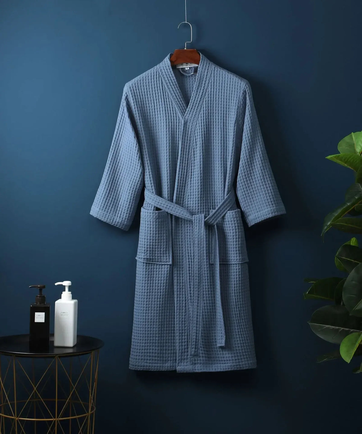 Lightweight Cotton Waffle Weave Bathrobe for Women – Mid-Calf Length Spa Robe with Long Sleeves for Spring & Summer | Thomler