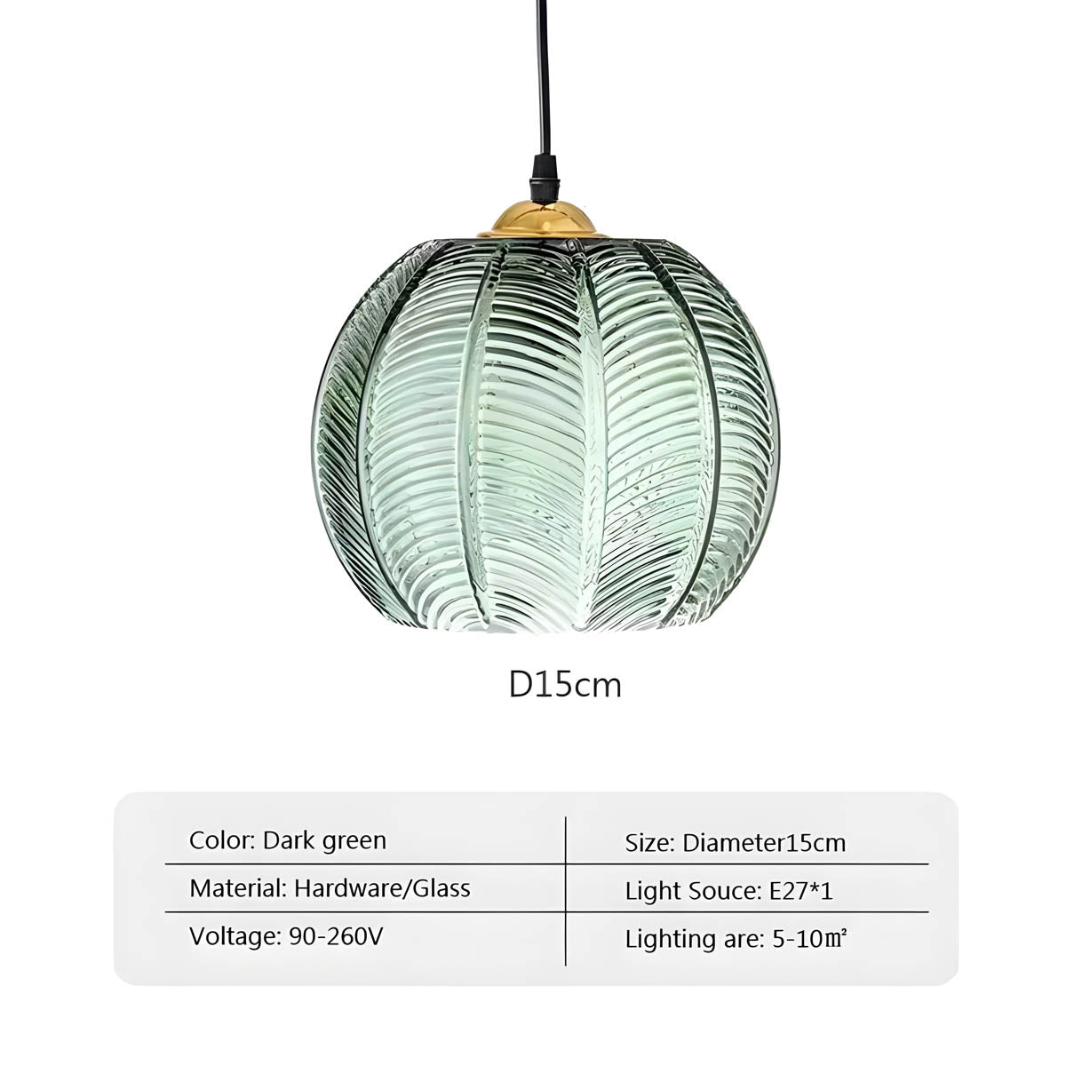 Pendant Light Glass 25.0 cm Green Dining Room Kitchen Island Hanging Ceiling Lamp Ribbed Globe E27 Retro Lighting | Thomler