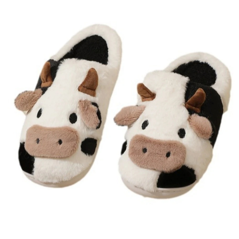 Cozy Cow-Print Plush Slippers – Fluffy Memory Foam House Shoes with Nonslip Sole for Winter Indoor Comfort Men Women Unisex | Thomler