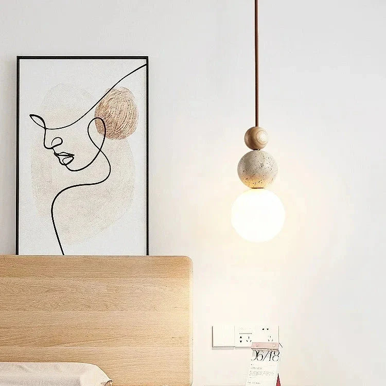 Pendant Light Stone 4.7 in Cream LED Bedside Bedroom Hanging Ambient Minimalist Ceiling Lamp | Thomler