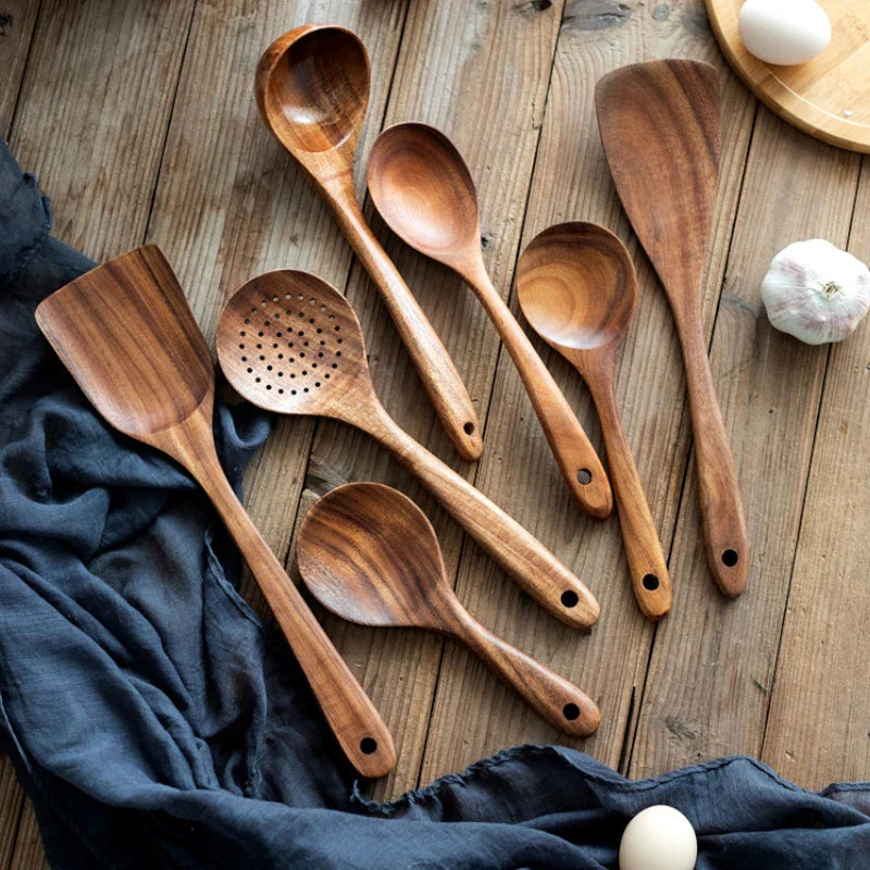 Cooking Utensil Set Acacia Wood 8-Piece Kitchen 12 in Premium Culinary Tools | Thomler