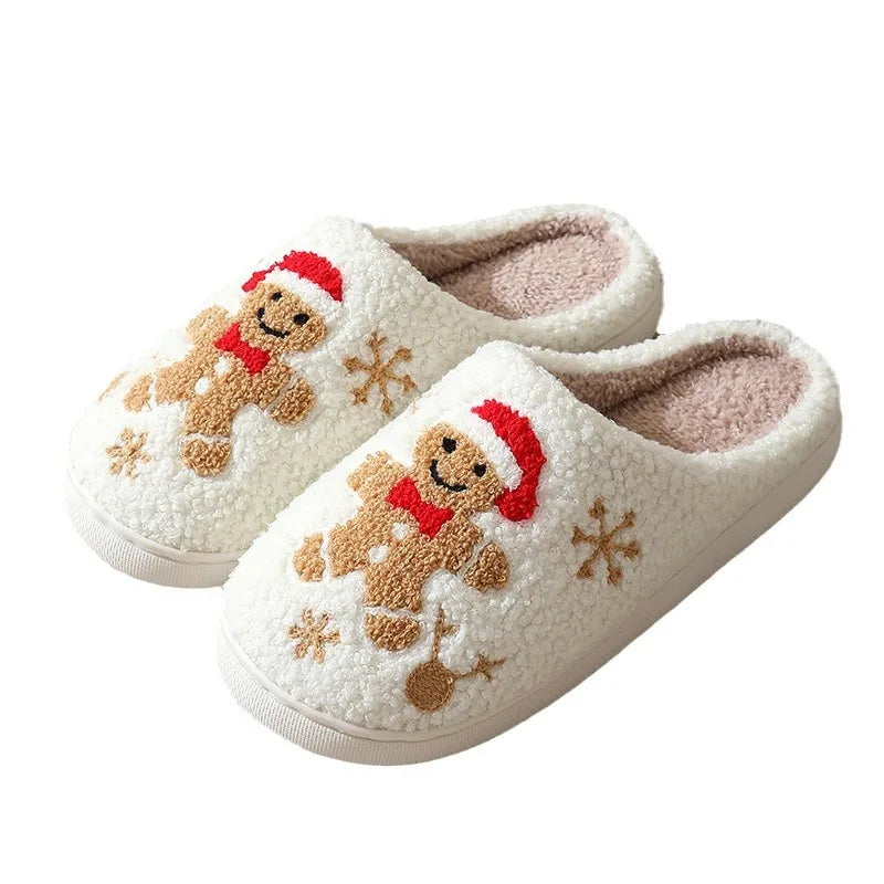 Plush Gingerbread House Slippers for Women & Men – Cozy Indoor Slides with Non-Slip Sole for Bedroom & Holiday Lounging | Thomler