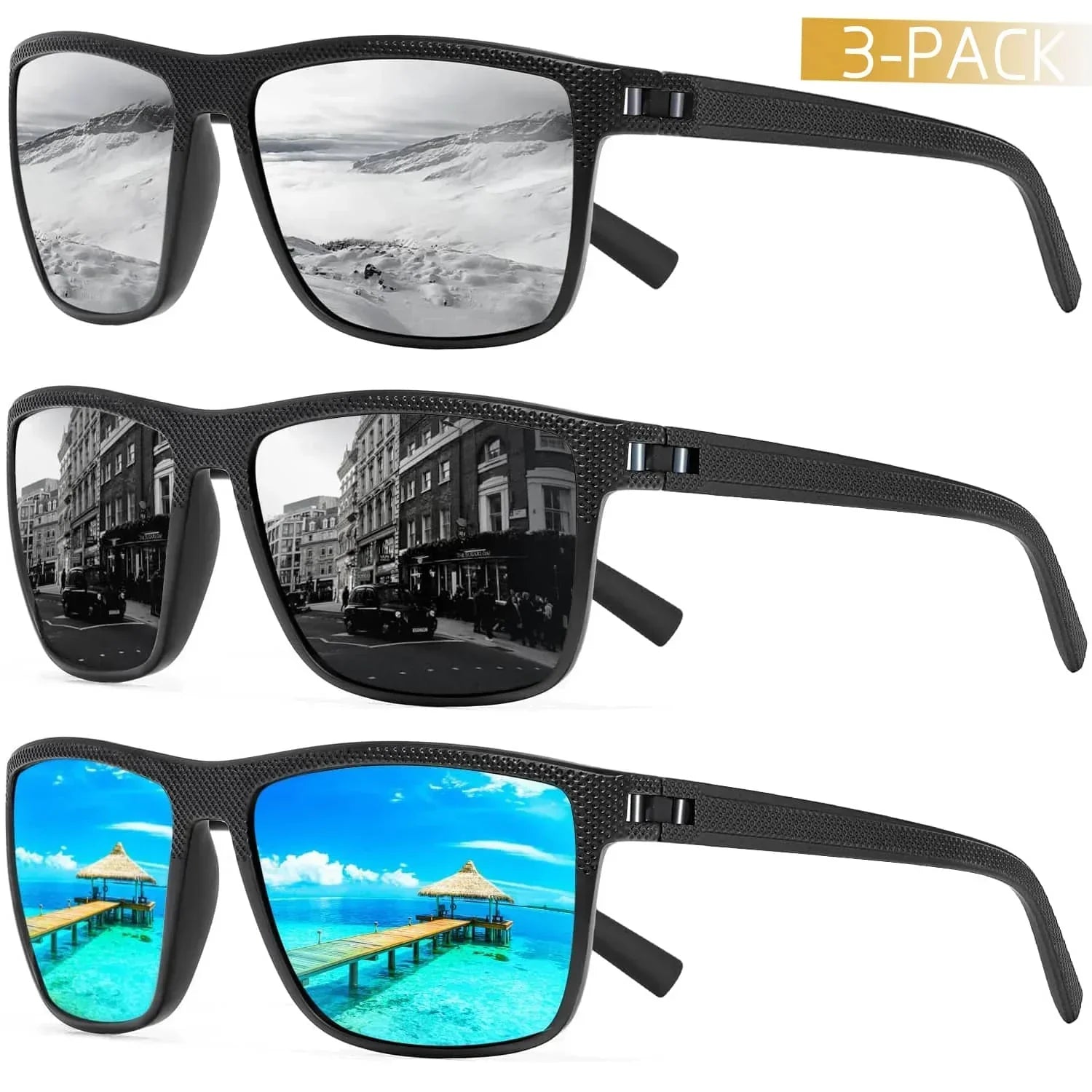 Polarized Sunglasses 3-Pack Set UV400 Protection Outdoor Eyewear for Men Women Driving Fishing Beach Sports | Thomler
