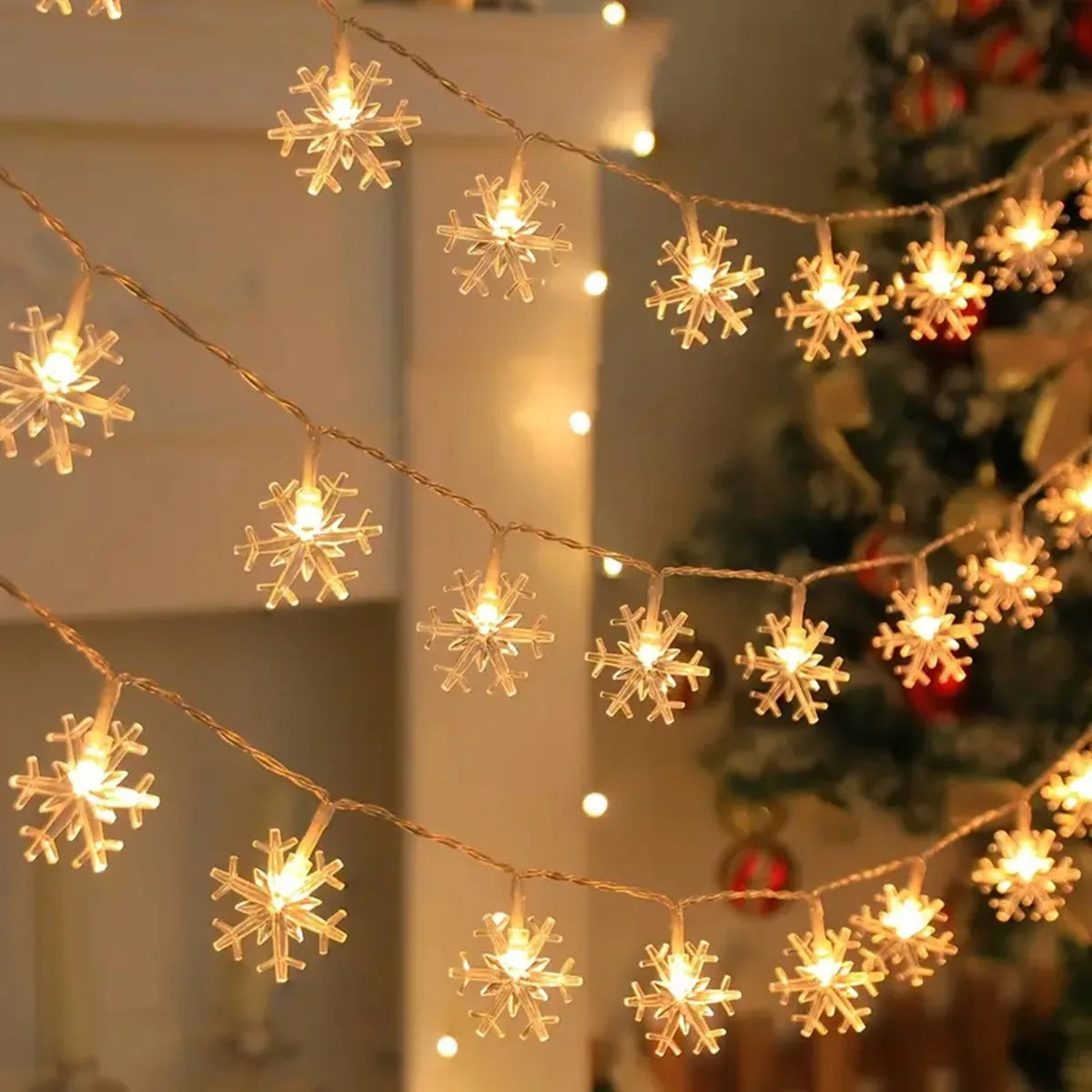 Battery-Powered Snowflake String Lights – Indoor & Outdoor LED Fairy Lights for Holiday Decor, Garden, Living Room – Winter Christmas | Thomler